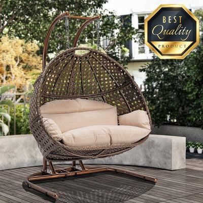Premium Double Seat Hanging Porch Egg Swing Cushion Chair With Stand - Avionnti