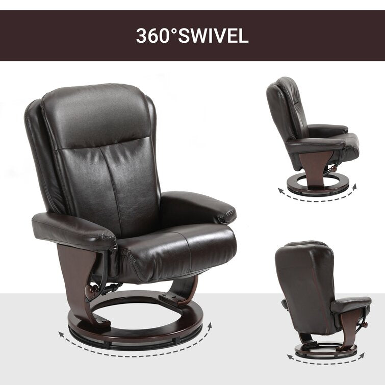 Premium Ergonomic Manual Leather Swivel Recliner Chair with Ottoman - Avionnti