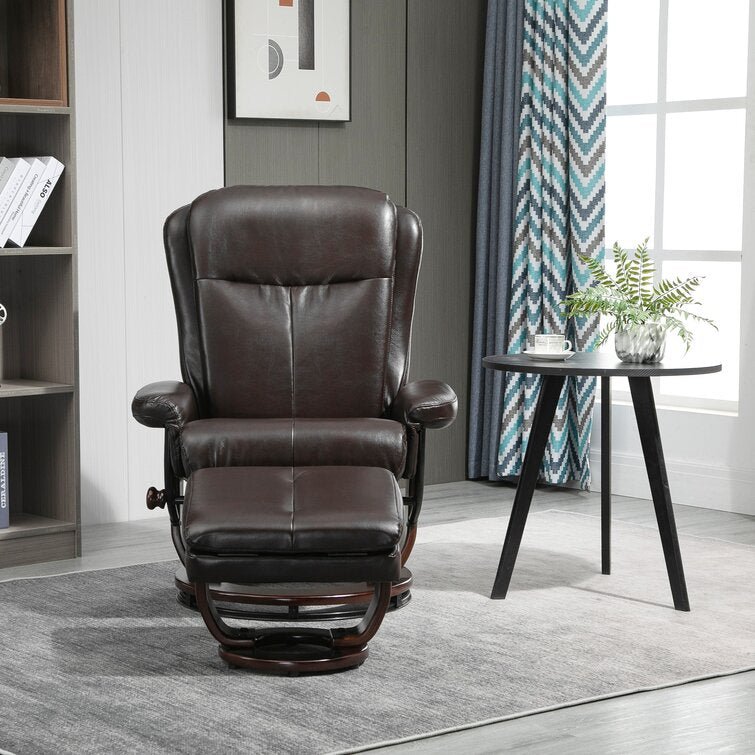 Premium Ergonomic Manual Leather Swivel Recliner Chair with Ottoman - Avionnti