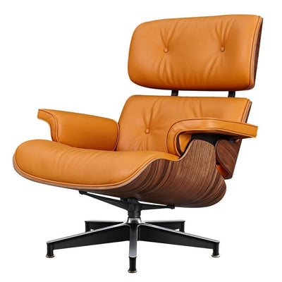 Premium Extra Large Aniline Leather Swivel Lounge Chair With Ottoman - Avionnti