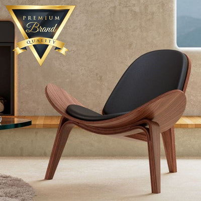 Premium Faux Leather Modern Shell Lounge Chair With Tripod Wood Frame - Avionnti