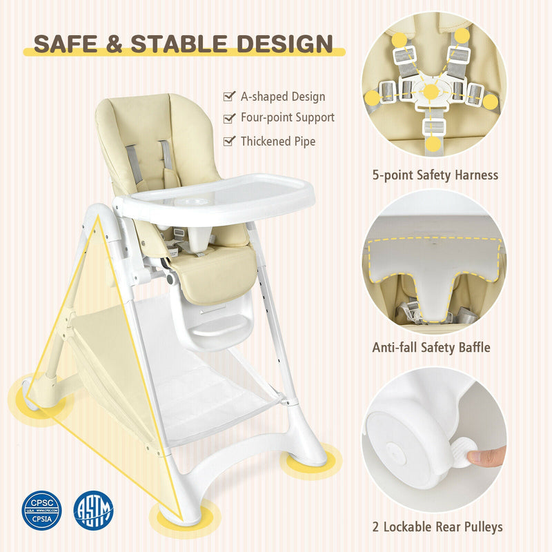 Premium Foldable Baby High Chair with Wheels and Storage Basket - Avionnti
