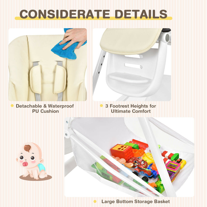 Premium Foldable Baby High Chair with Wheels and Storage Basket - Avionnti
