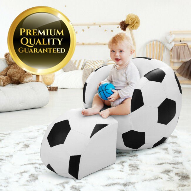 Premium Football Shaped Kids Comfy Sofa Couch With Ottoman - Avionnti