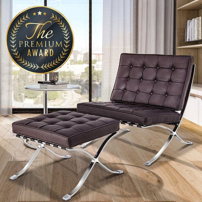 Premium Genuine Leather Barcelona Lounge Chair With Ottoman Footrest - Avionnti