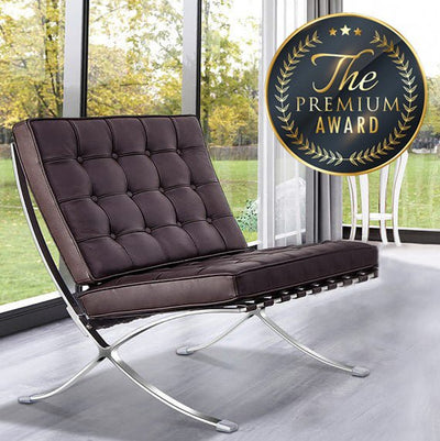 Premium Genuine Leather Barcelona Lounge Chair With Steel Frame - Avionnti