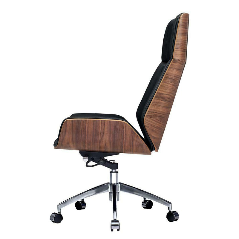 Premium Genuine Leather Office High Back Swivel Chair W/ Walnut Wood - Avionnti