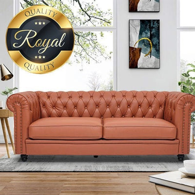 Premium Genuine Leather Vintage Chesterfield Sofa With Rolled Arm - Avionnti