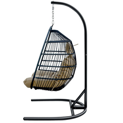 Premium Hanging Patio Egg Swing Cushion Wicker Chair With Iron Stand - Avionnti