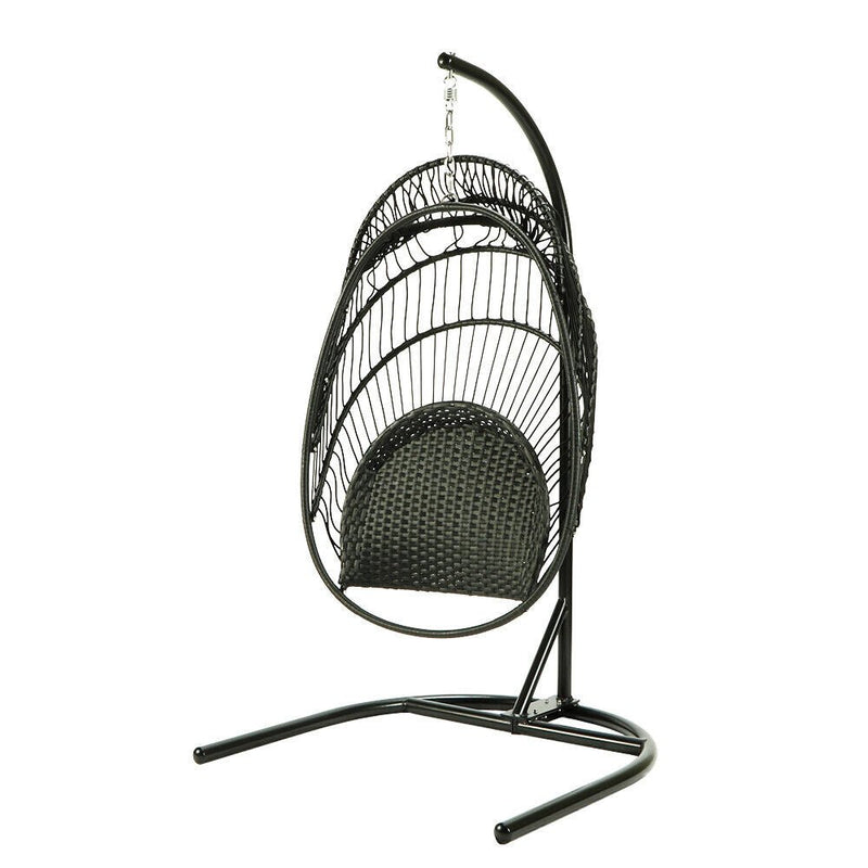 Premium Hanging Patio Egg Swing Cushion Wicker Chair With Iron Stand - Avionnti