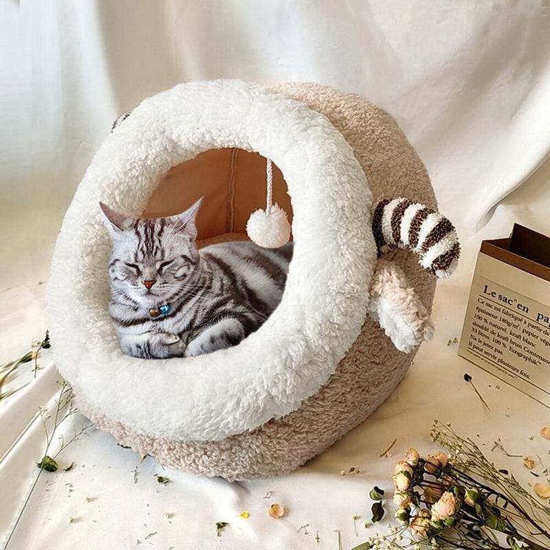 PREMIUM Indoor Snuggly Cat Bed With Hanging Toy - Avionnti