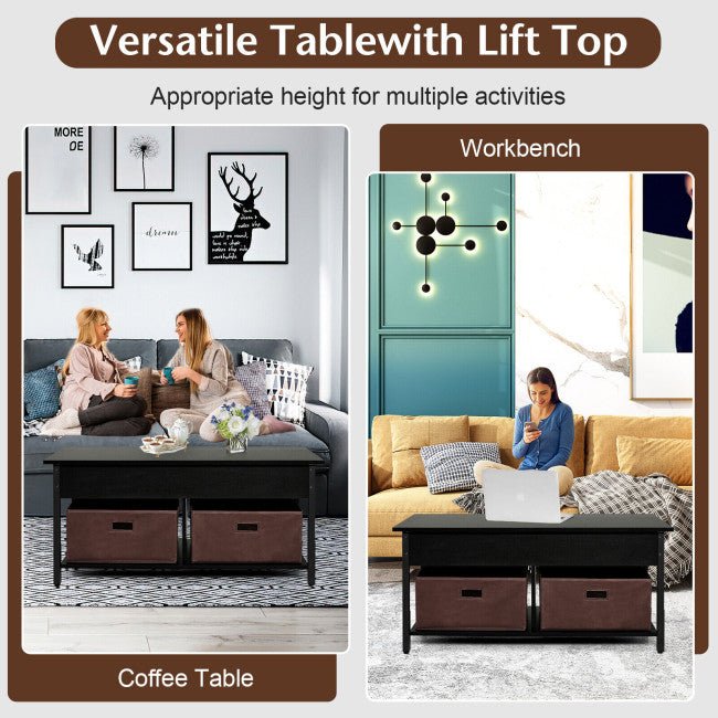 Premium Lift Top Coffee Table W/ Drawers & Hidden Compartment - Avionnti