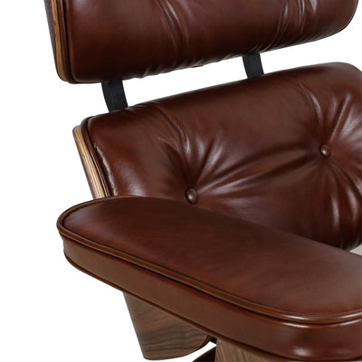 Premium Plywood Aniline Leather Swivel Lounge Chair With Ottoman - Avionnti