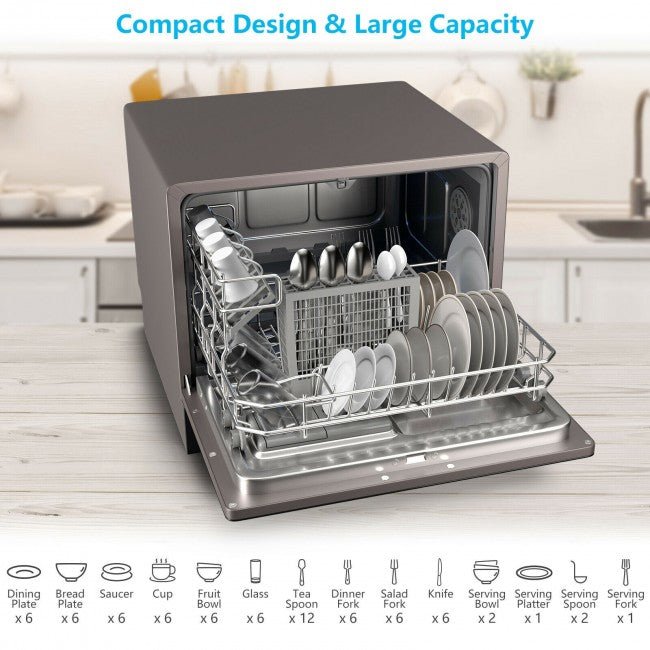 Premium Portable Countertop Dishwasher 5 Mode with 6 Place Setting - Avionnti