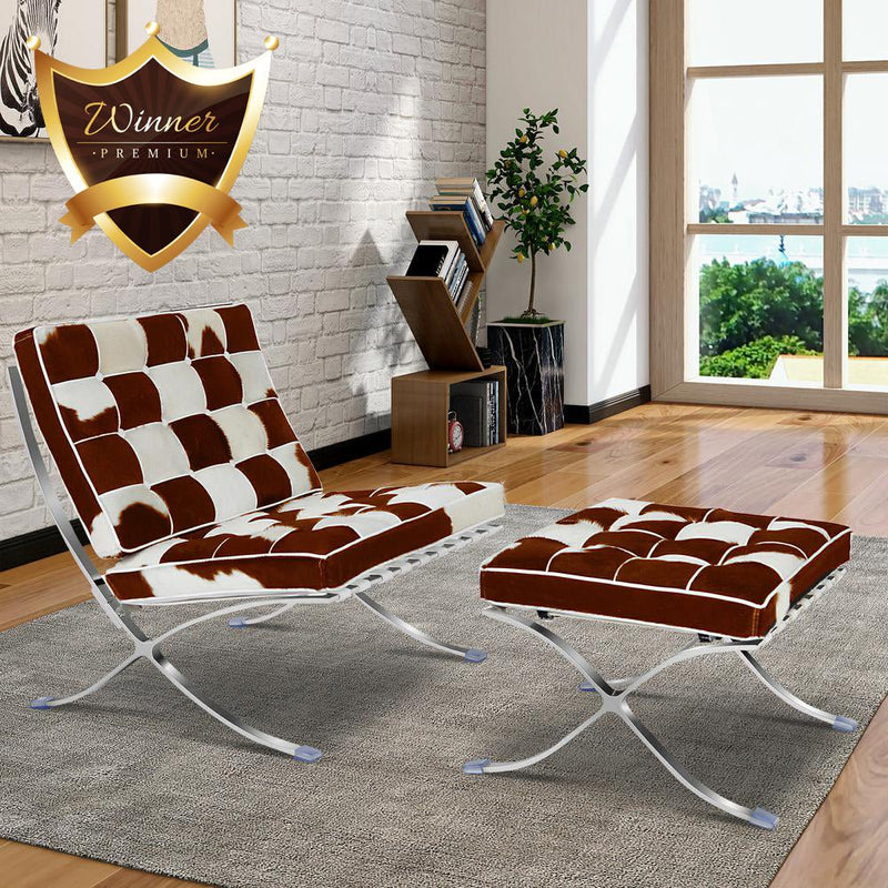 Premium Real Horsehair Barcelona Lounge Chair With Ottoman Footrest - Avionnti