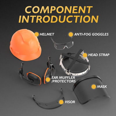 Premium Safety Hard Chainsaw Helmet Hat W/ Ear Muffs and Face Visor - Avionnti