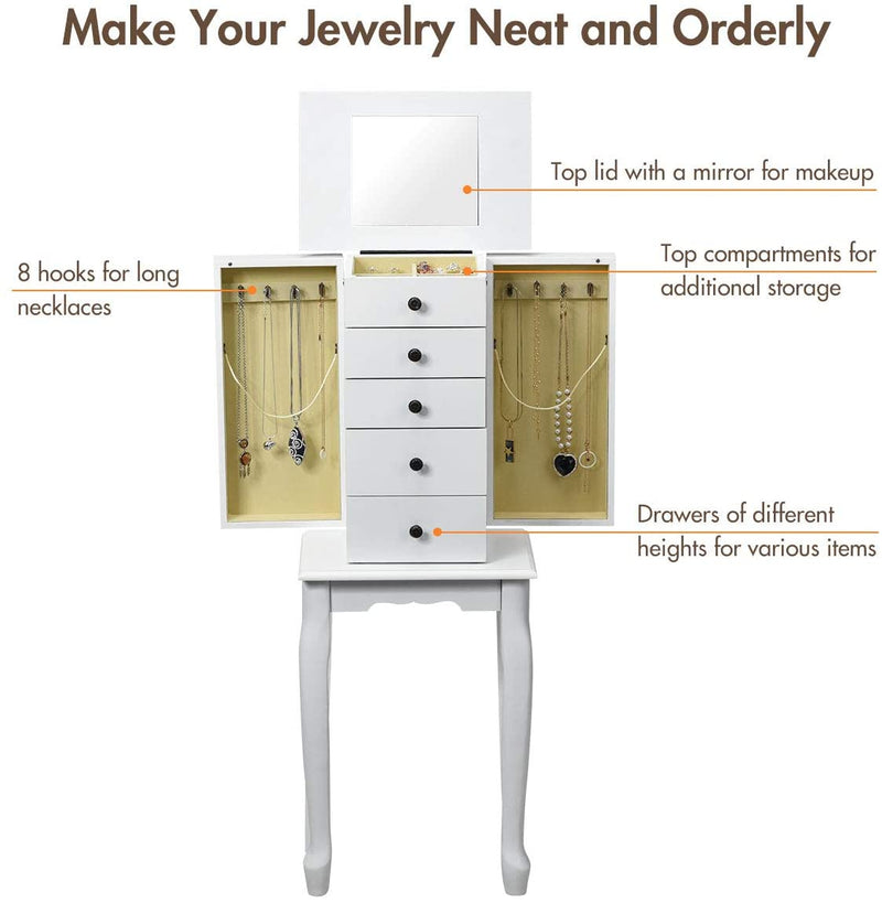 Premium Standing Jewelry Armoire Organizer Mirror Cabinet - Avionnti