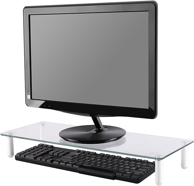 Premium Tempered Glass Computer Monitor Stand Riser For Table Desk - Avionnti