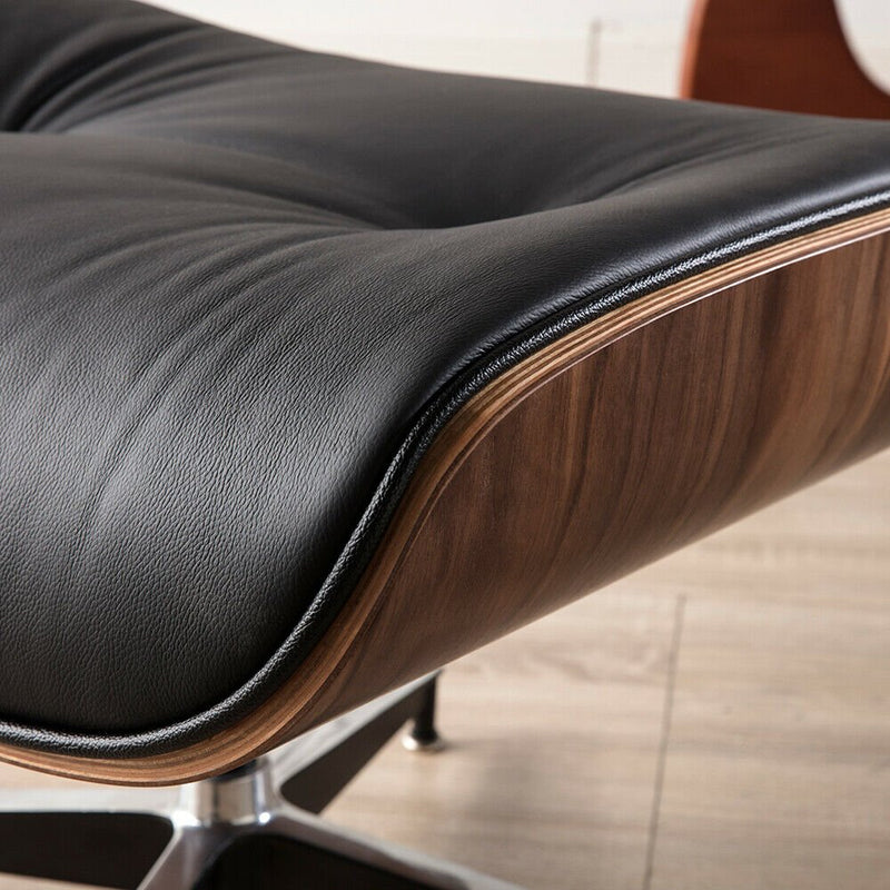 Premium Wooden Ergonomic Leather Swivel Lounge Chair With Ottoman - Avionnti