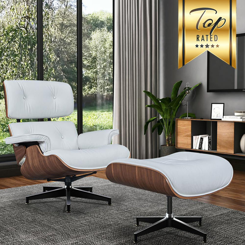 Premium Wooden Extra Large Leather Swivel Lounge Chair With Ottoman - Avionnti