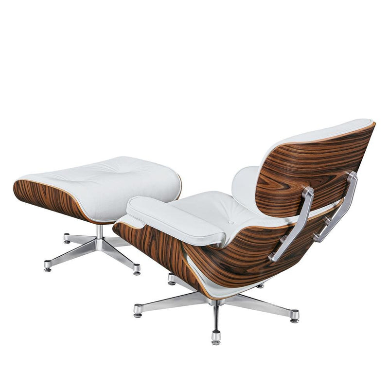 Premium Wooden Leather Swivel Lounge Chair Ottoman Set W/ Silver Base - Avionnti