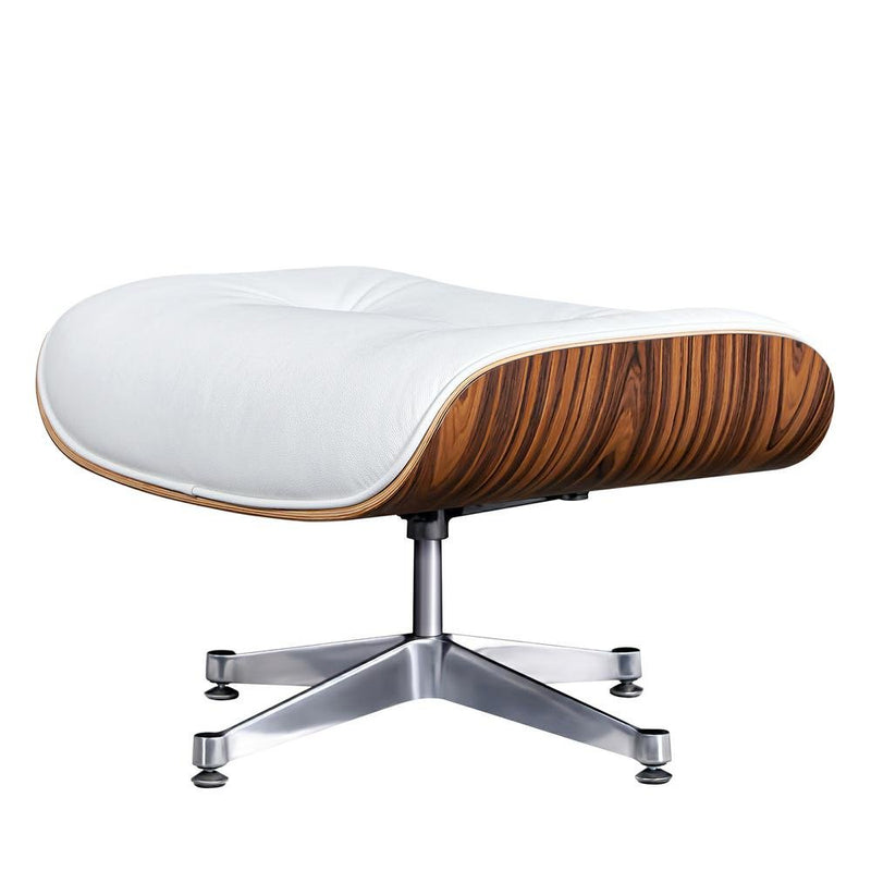 Premium Wooden Leather Swivel Lounge Chair Ottoman Set W/ Silver Base - Avionnti