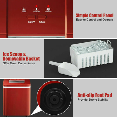 Self Cleaning Portable Countertop Ice Maker Machine For Home Red/Silver/Black - Avionnti