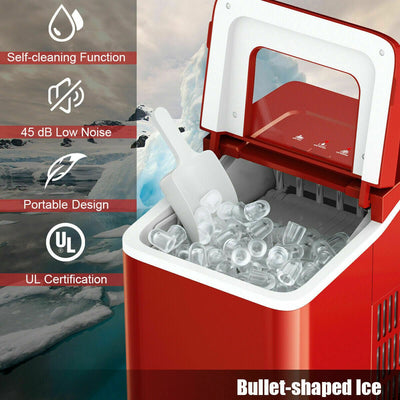 Self Cleaning Portable Countertop Ice Maker Machine For Home Red/Silver/Black - Avionnti
