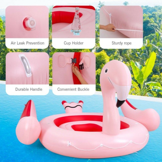 Spacious Inflatable Flamingo Pool Floating Island With Cup Holder - Avionnti
