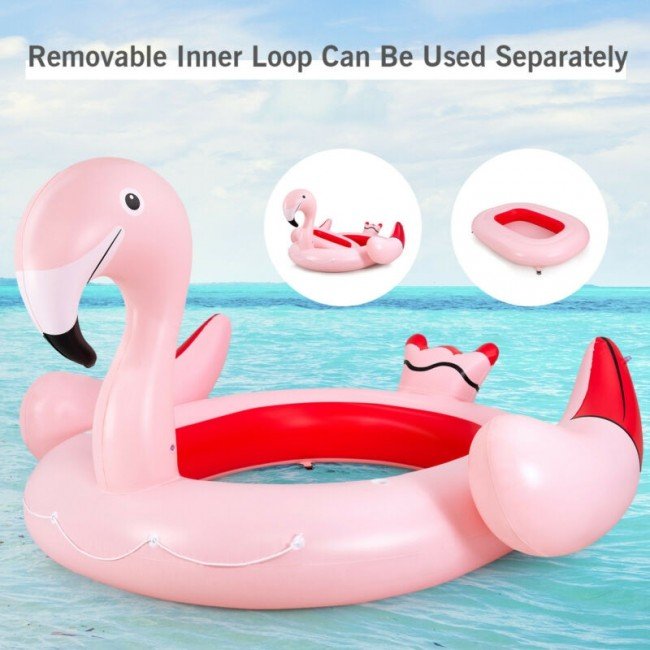 Spacious Inflatable Flamingo Pool Floating Island With Cup Holder - Avionnti