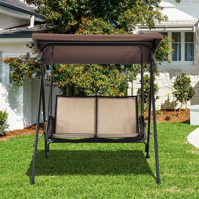 Sturdy 2-Seat Outdoor Patio Porch Swing with Adjustable Canopy - Avionnti
