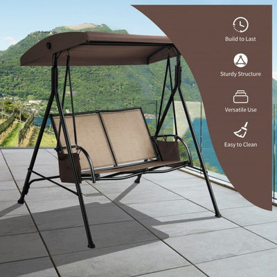 Sturdy 2-Seat Outdoor Patio Porch Swing with Adjustable Canopy - Avionnti