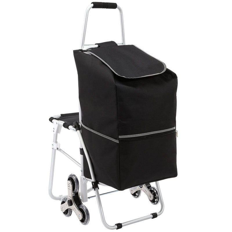Sturdy 50L Foldable Shopping Stair Climbing Cart With Bag And Seat - Avionnti