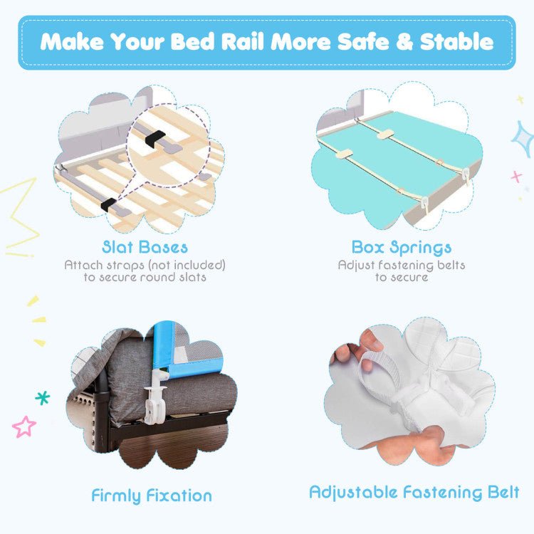 Sturdy 59-Inch Adjustable Folding Baby Bed Rail Guard W/ Safety Strap - Avionnti