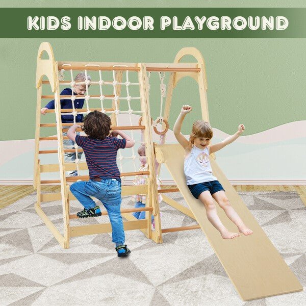 Sturdy 6-In-1 Kids Wooden Gym Playground Set For Indoor Outdoor - Avionnti