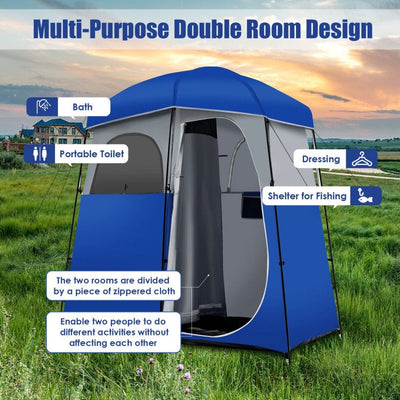 Sturdy Double-Room Camping Privacy Shower Toilet Tent W/ Storage Bag - Avionnti