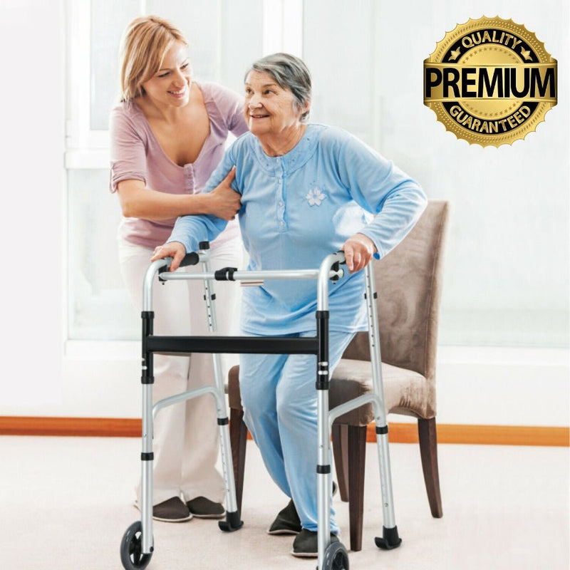 Sturdy Foldable Rehabilitation Rollator Walker With Auxiliary Support - Avionnti