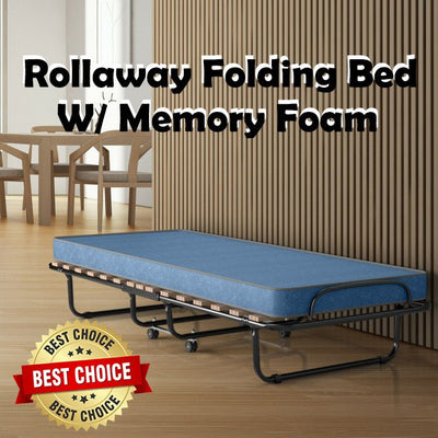 Sturdy Rollaway Folding Bed W/ Memory Foam Mattress Metal Bed Sleeper - Avionnti