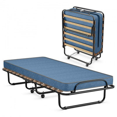 Sturdy Rollaway Folding Bed W/ Memory Foam Mattress Metal Bed Sleeper - Avionnti