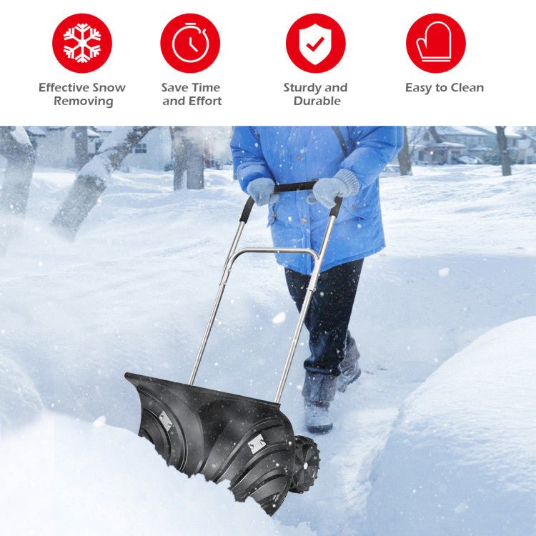 Sturdy Snow Plow Push Shovel With Rolling Wheels and Adjustable Handle - Avionnti